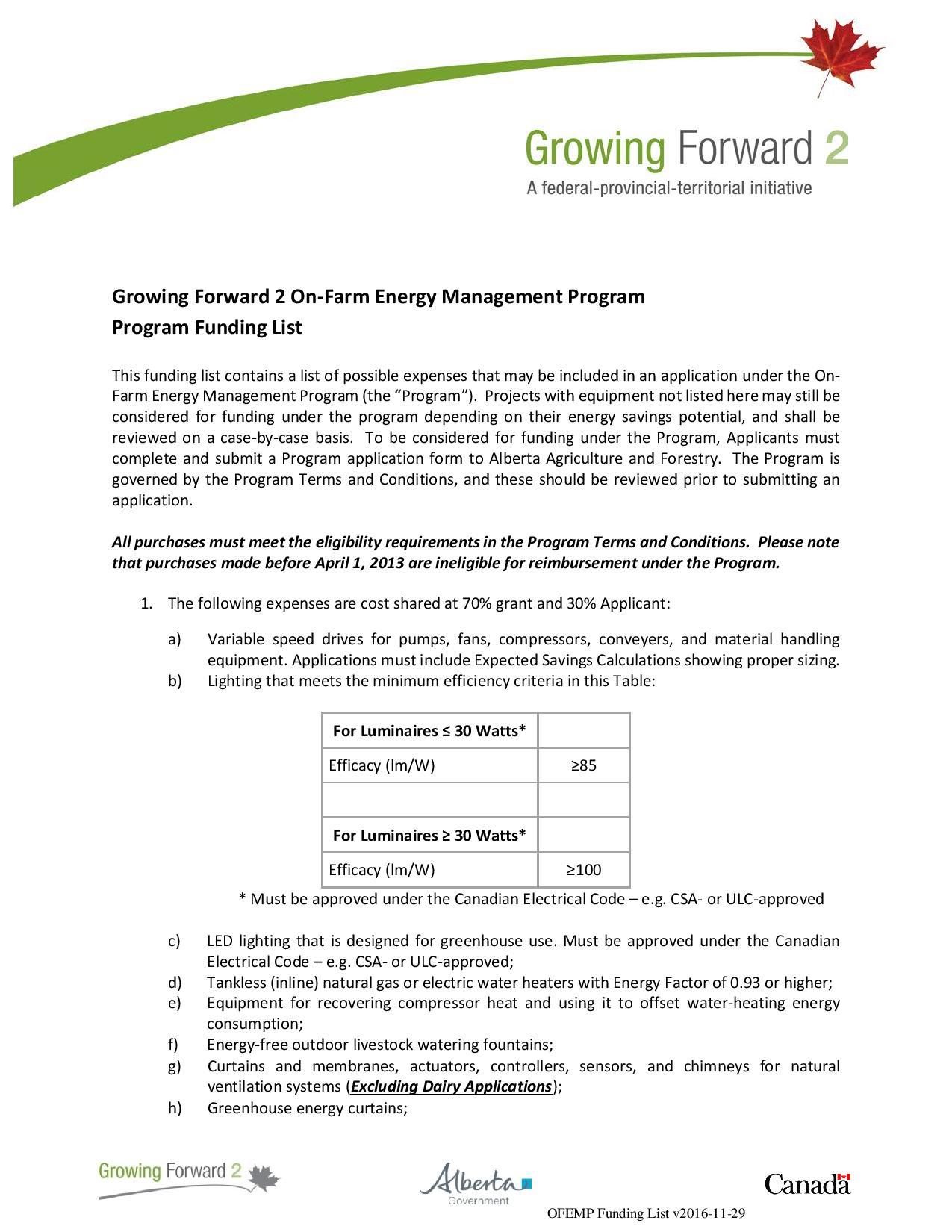 Growing Forward funding list.