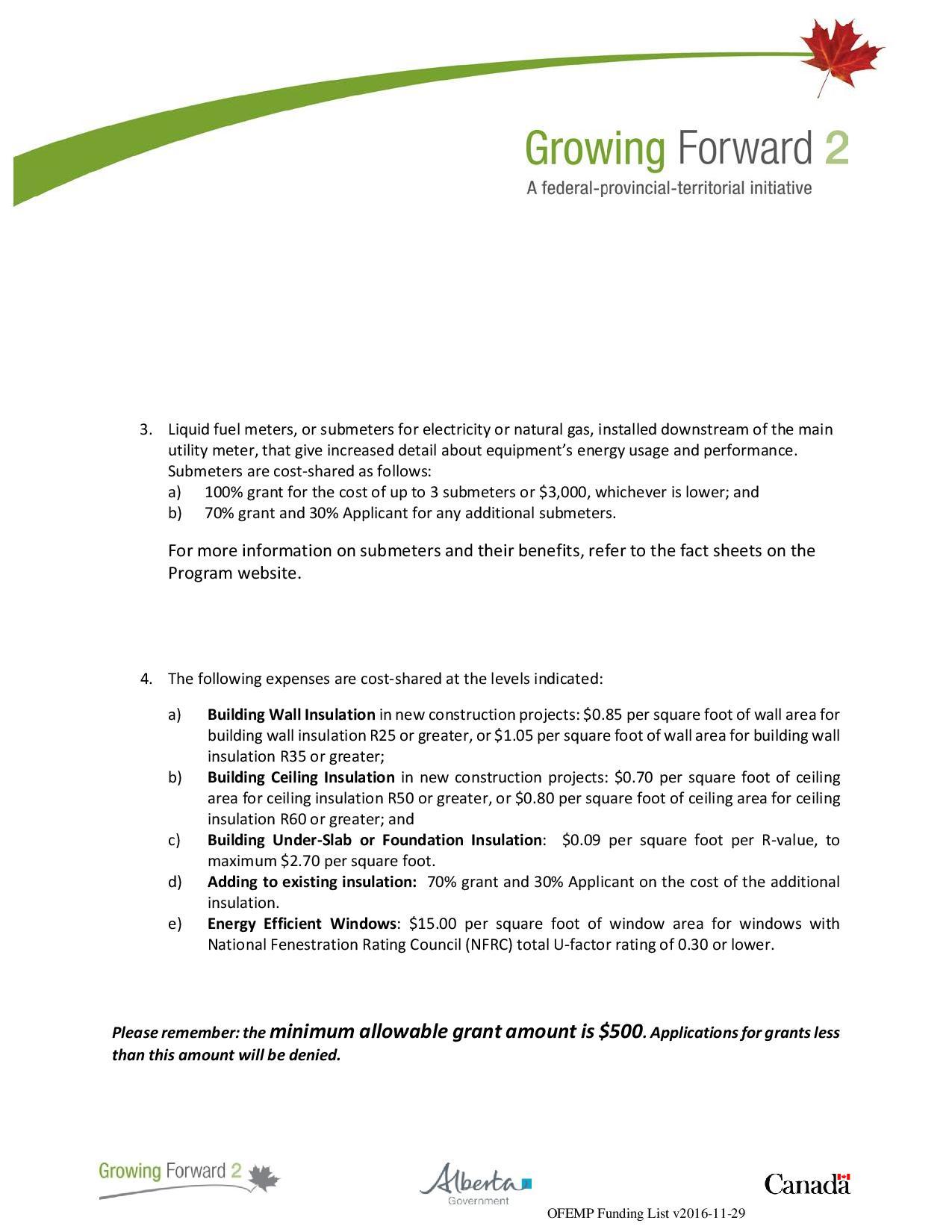Growing Forward funding list.