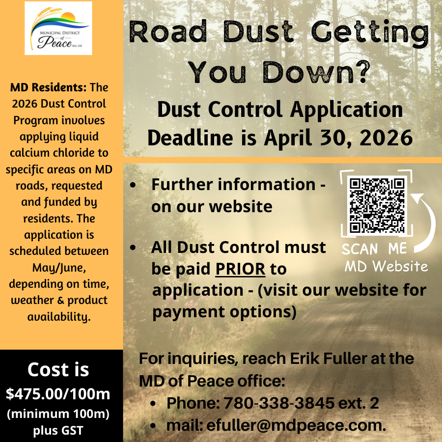 Dust Control Program - Spring 2026 | Municipal District of Peace | CiviKit